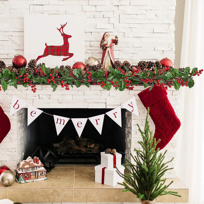 Red Berry Christmas Garland Flexible Artificial Berry Garland for Indoor Outdoor Fireplace Decoration-Style 1
