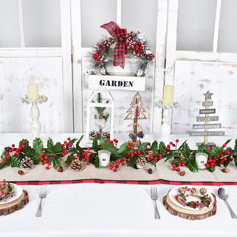 Red Berry Christmas Garland Flexible Artificial Berry Garland for Indoor Outdoor Fireplace Decoration-Style 1
