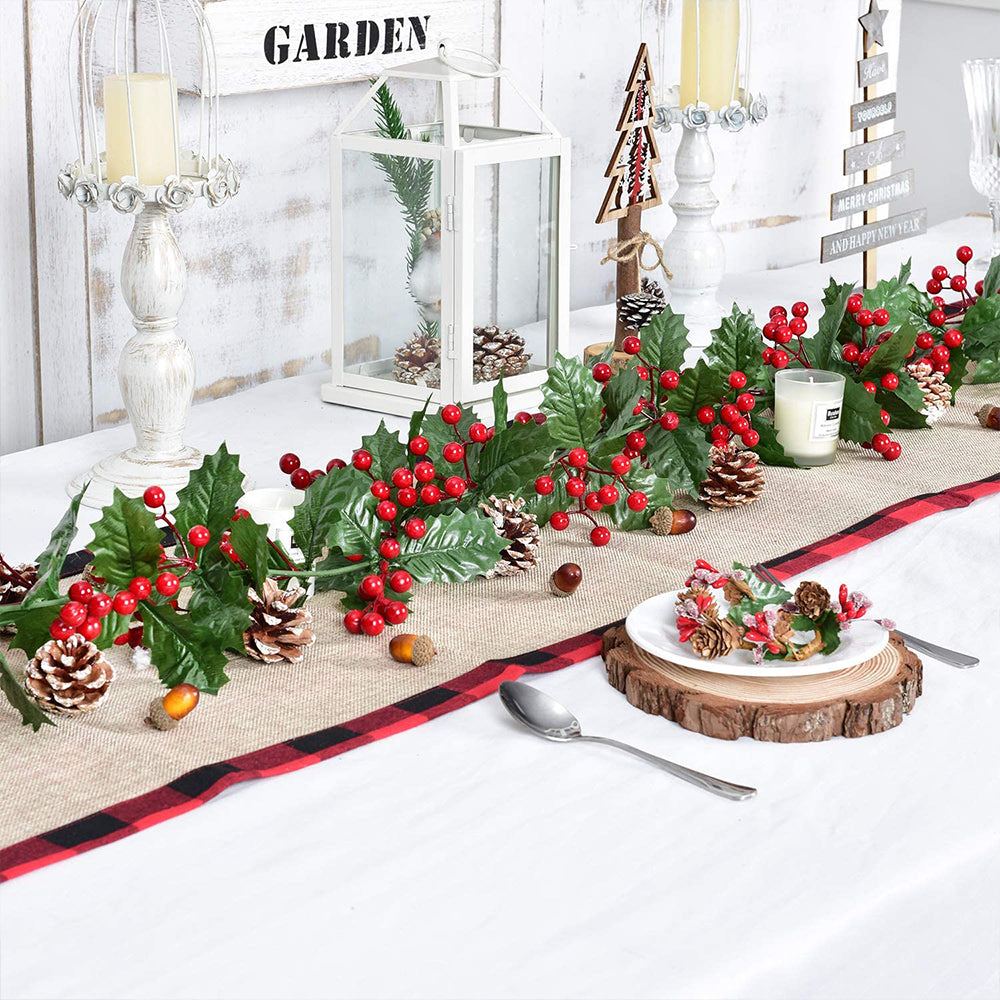 Red Berry Christmas Garland Flexible Artificial Berry Garland for Indoor Outdoor Fireplace Decoration-Style 1