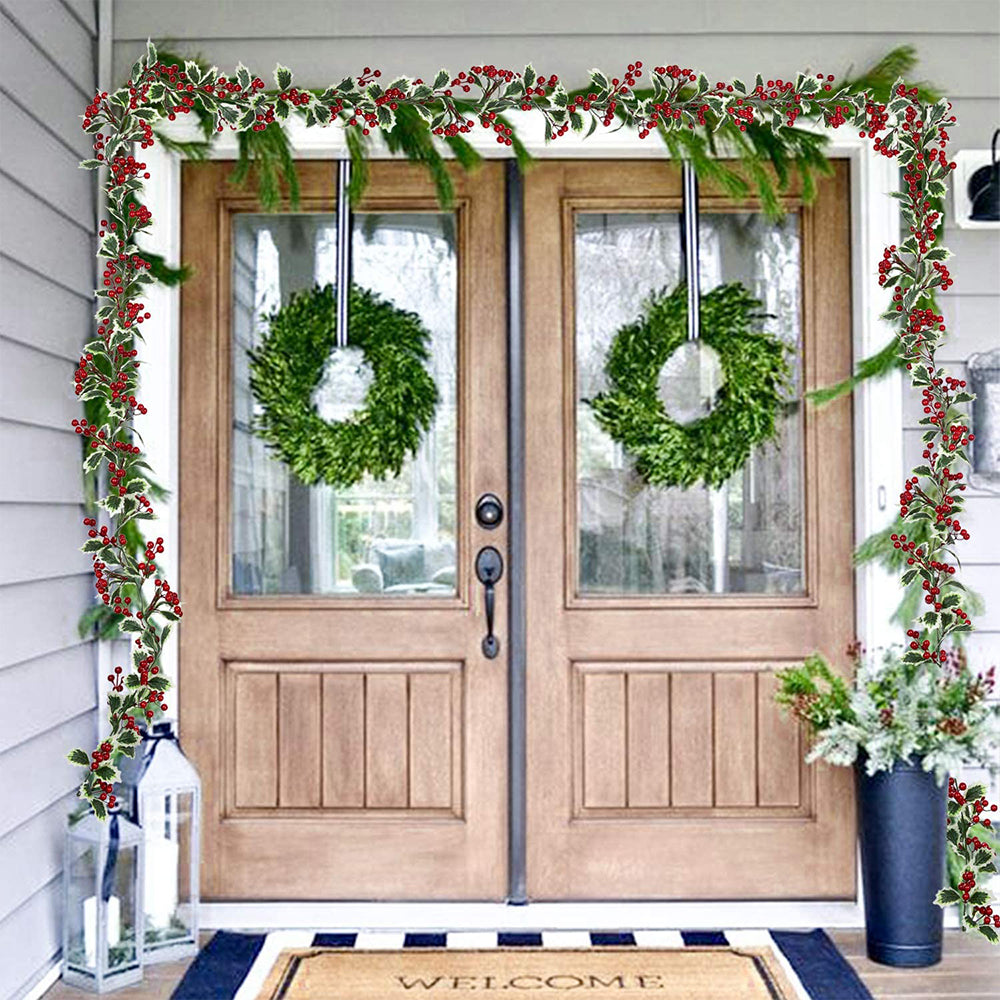 Red Berry Christmas Garland Flexible Artificial Berry Garland for Indoor Outdoor Fireplace Decoration-Style 2