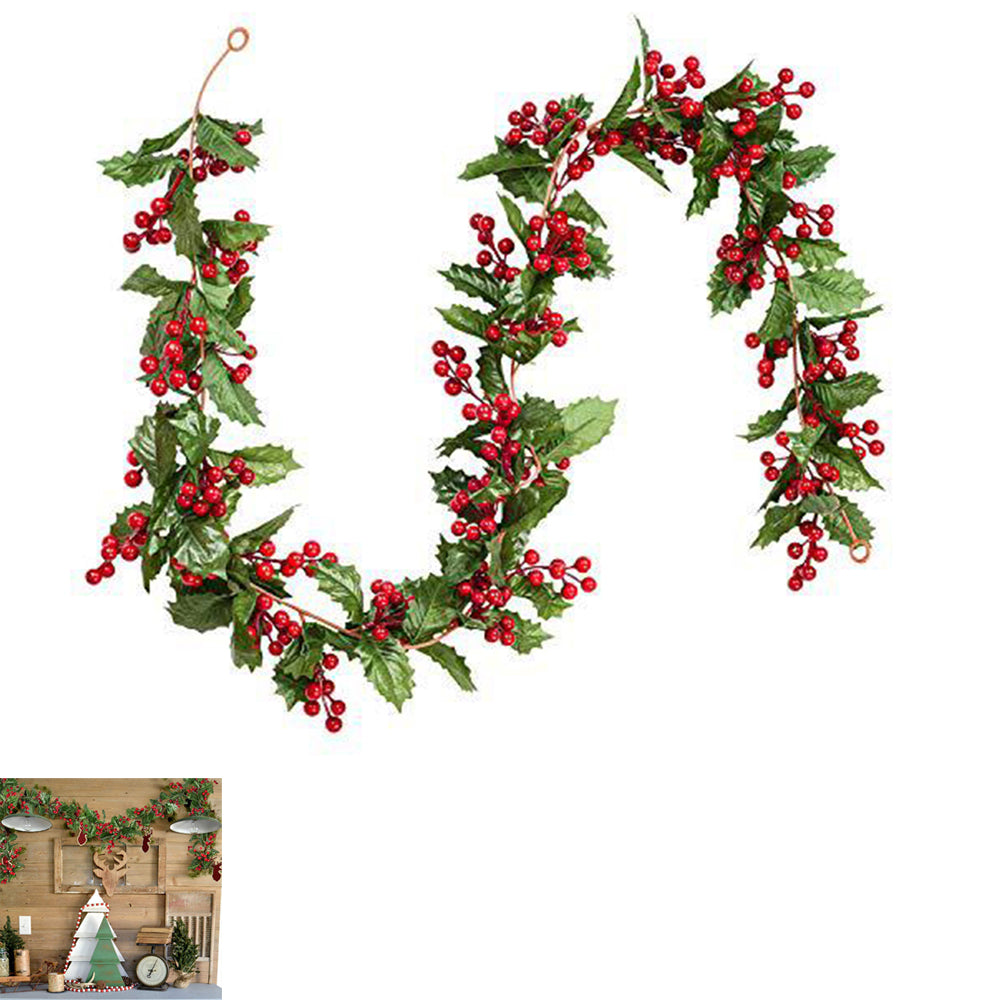 Red Berry Christmas Garland Flexible Artificial Berry Garland for Indoor Outdoor Fireplace Decoration-Style 1