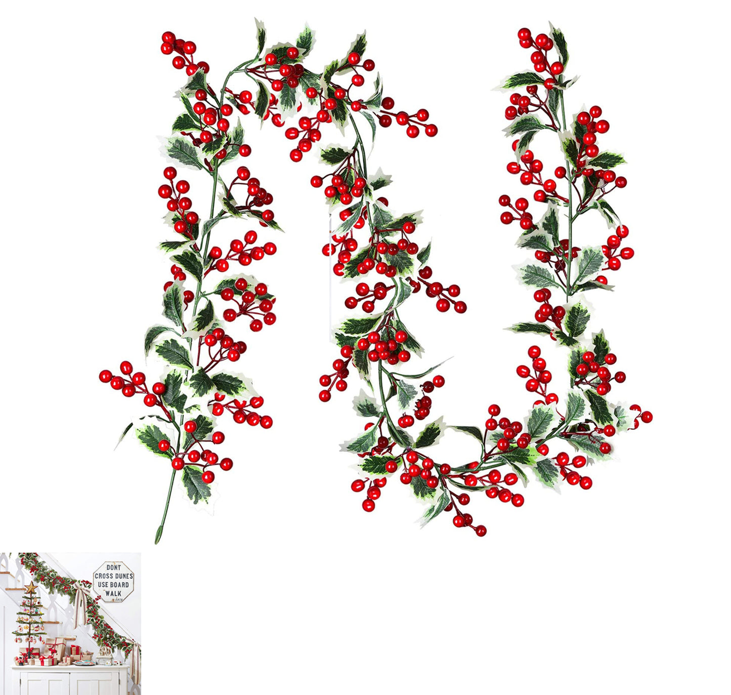 Red Berry Christmas Garland Flexible Artificial Berry Garland for Indoor Outdoor Fireplace Decoration-Style 2