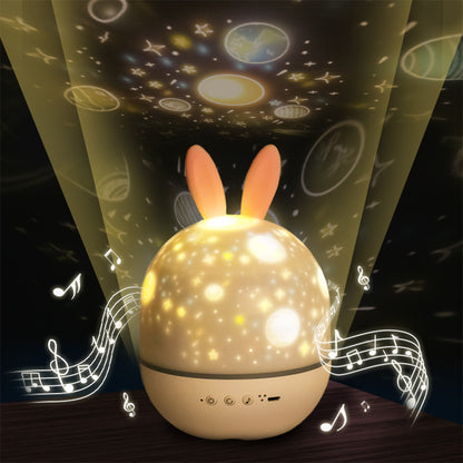 Star Night Light Projector 3 in 1 Rechargeable Rotating Elk Rabbit Night Lamp Classic Music Box -Rabbit