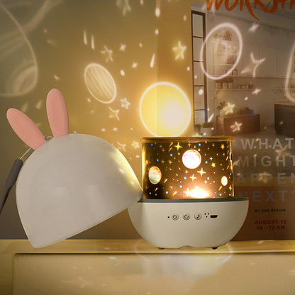 Star Night Light Projector 3 in 1 Rechargeable Rotating Elk Rabbit Night Lamp Classic Music Box -Rabbit