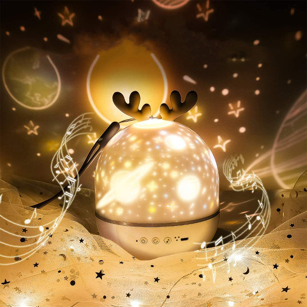 Star Night Light Projector 3 in 1 Rechargeable Rotating Elk Rabbit Night Lamp Classic Music Box -Elk