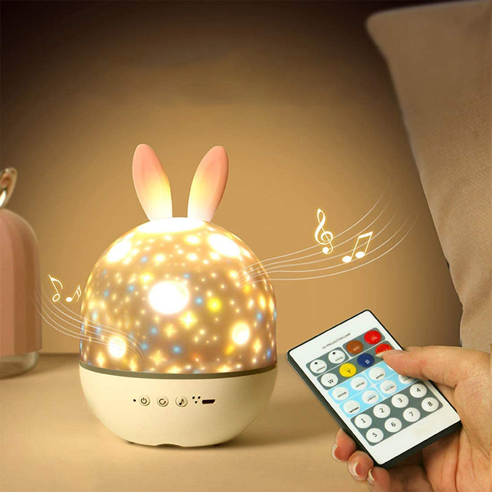 Star Night Light Projector 3 in 1 Rechargeable Rotating Elk Rabbit Night Lamp Classic Music Box -Rabbit
