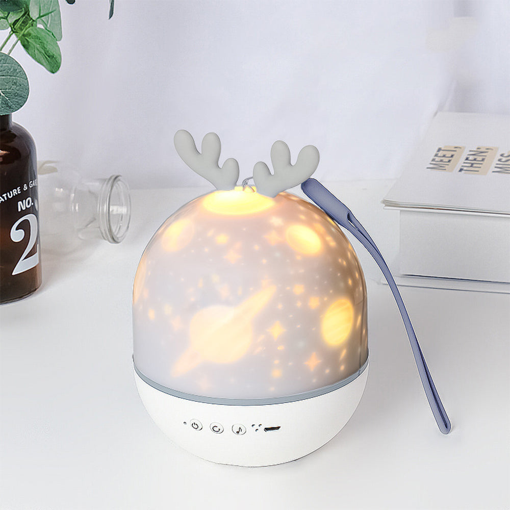 Star Night Light Projector 3 in 1 Rechargeable Rotating Elk Rabbit Night Lamp Classic Music Box -Elk