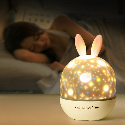 Star Night Light Projector 3 in 1 Rechargeable Rotating Elk Rabbit Night Lamp Classic Music Box -Rabbit