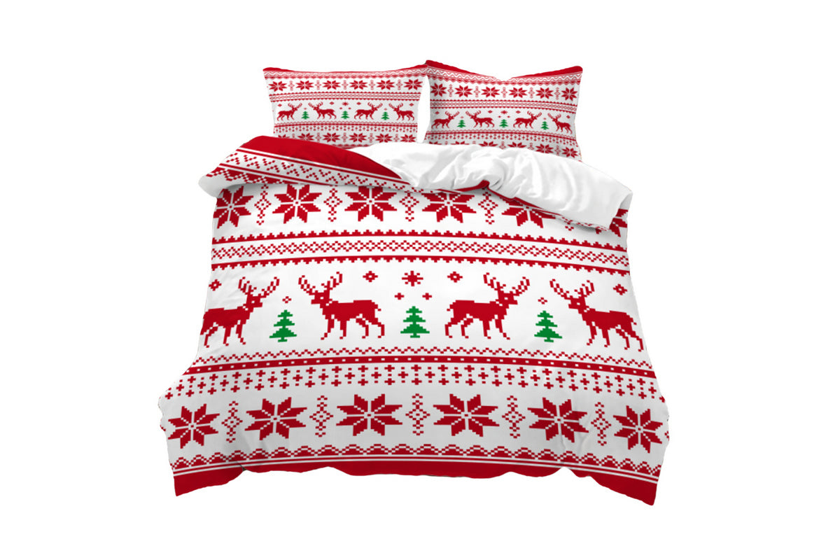 3Pcs Bedding Set Christmas Duvet Quilt Cover Pillowcases For Festive Bedroom Decor-Style 3