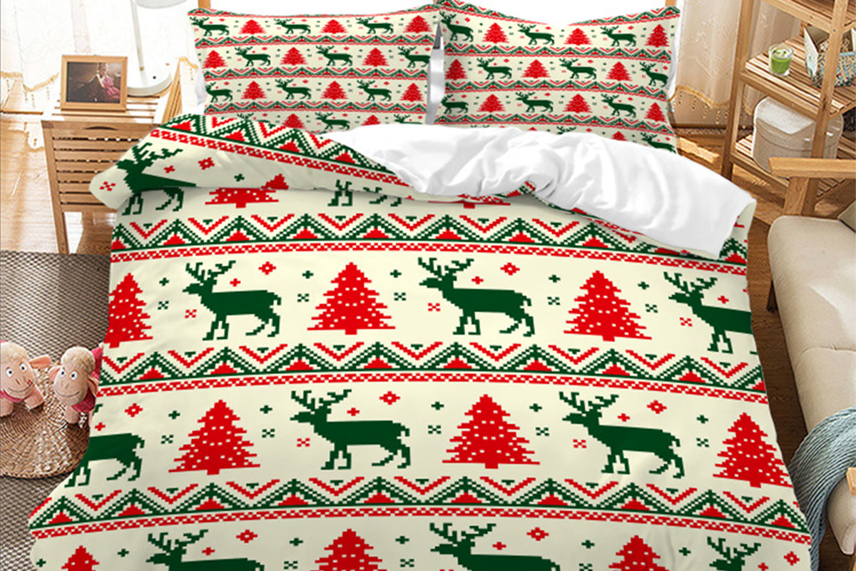 3Pcs Bedding Set Christmas Duvet Quilt Cover Pillowcases For Festive Bedroom Decor-Style 4