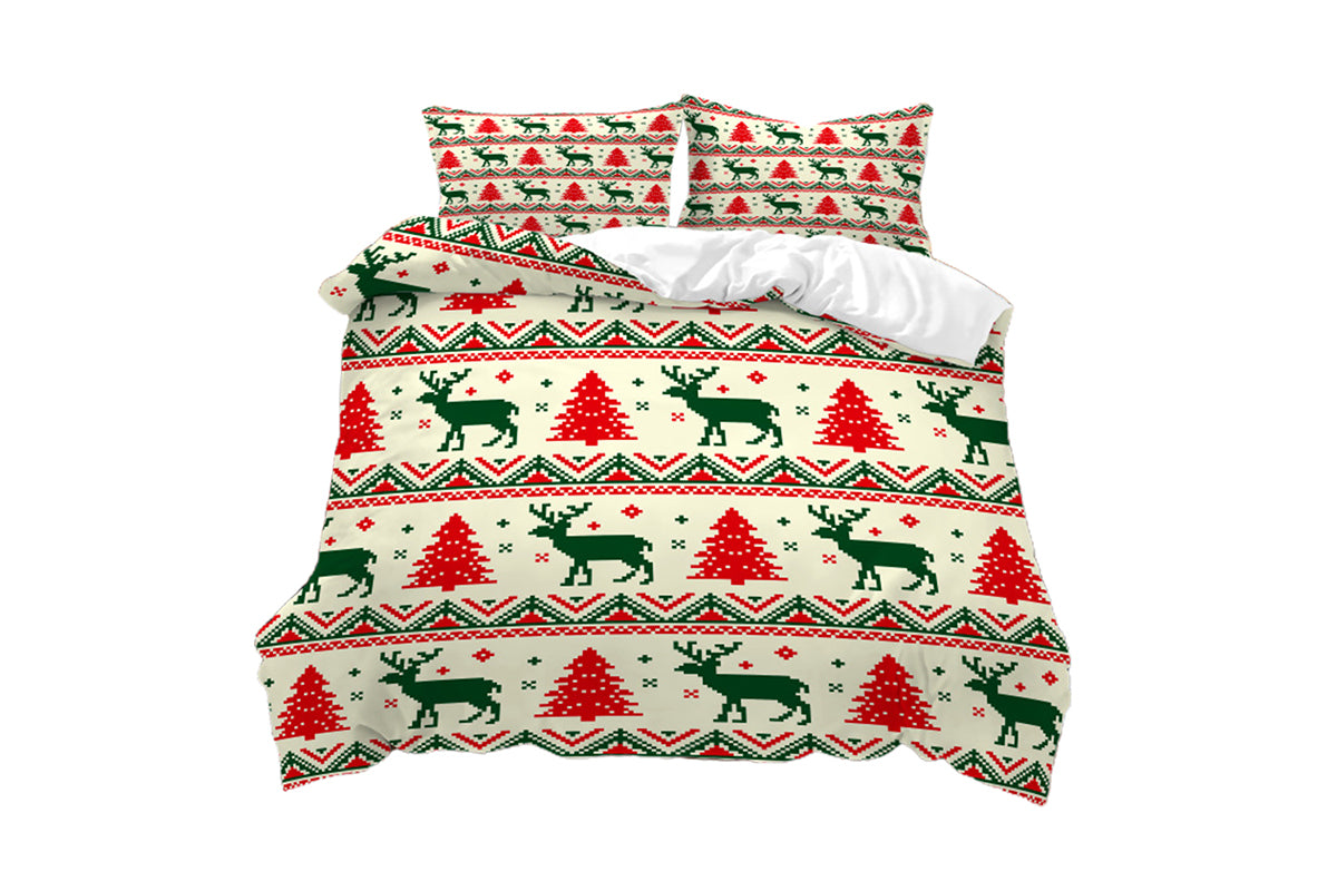3Pcs Bedding Set Christmas Duvet Quilt Cover Pillowcases For Festive Bedroom Decor-Style 4
