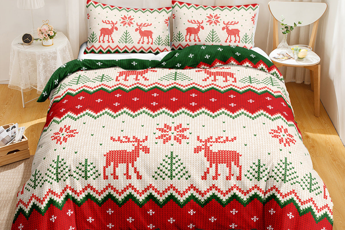 3Pcs Bedding Set Christmas Duvet Quilt Cover Pillowcases For Festive Bedroom Decor-Style 1