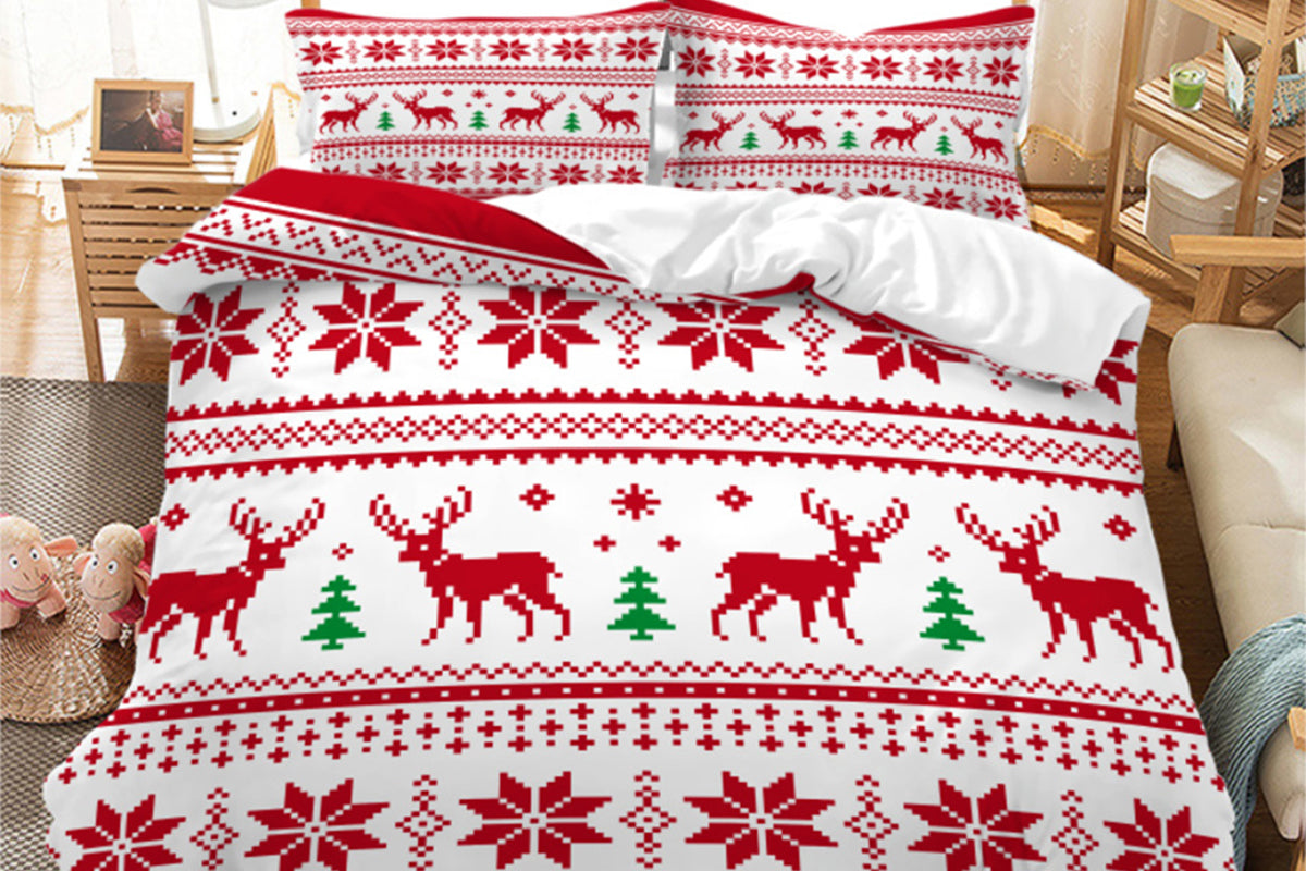 3Pcs Bedding Set Christmas Duvet Quilt Cover Pillowcases For Festive Bedroom Decor-Style 3