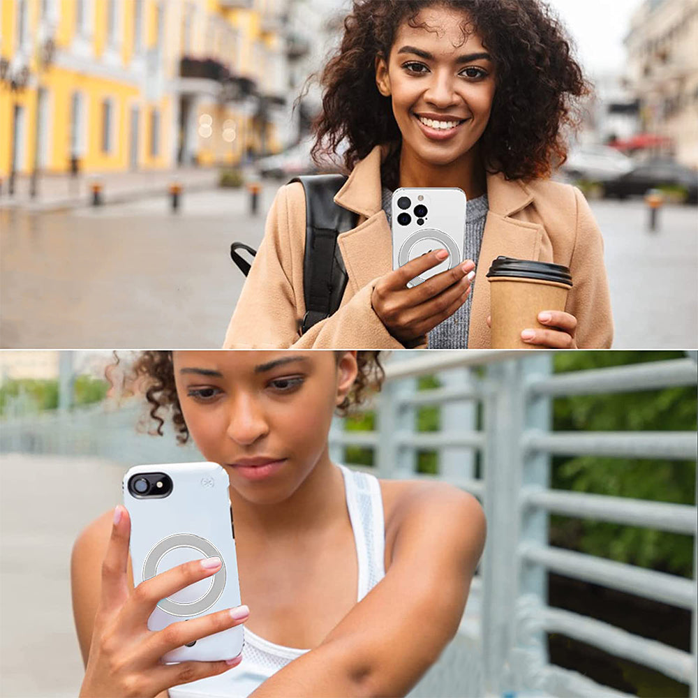 2Pcs Magnetic Wireless Charger Universal Metal Rings Sticker for Magsafe Accessories C -White