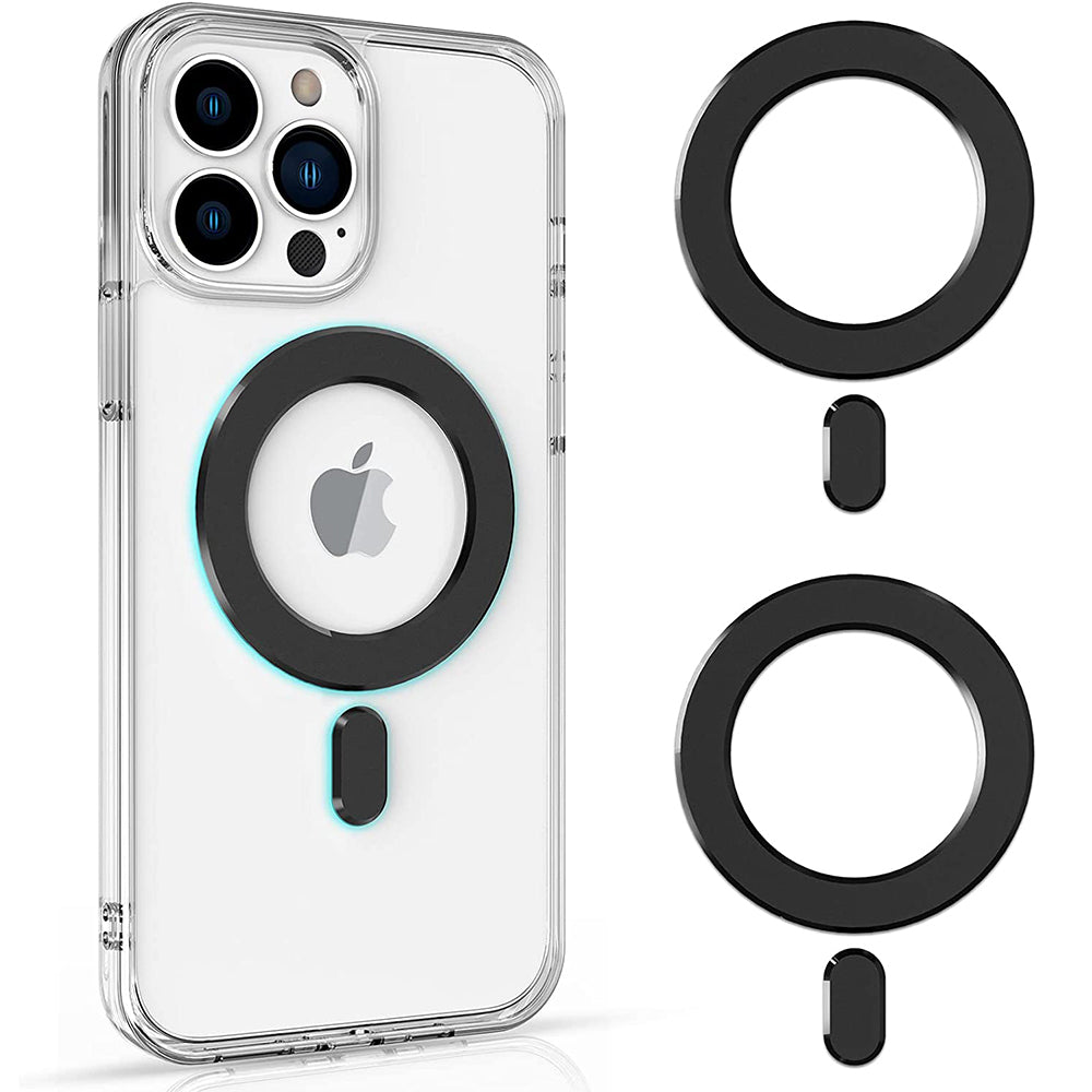 2Pcs Magnetic Wireless Charger Universal Metal Rings Sticker for Magsafe Accessories C -Black