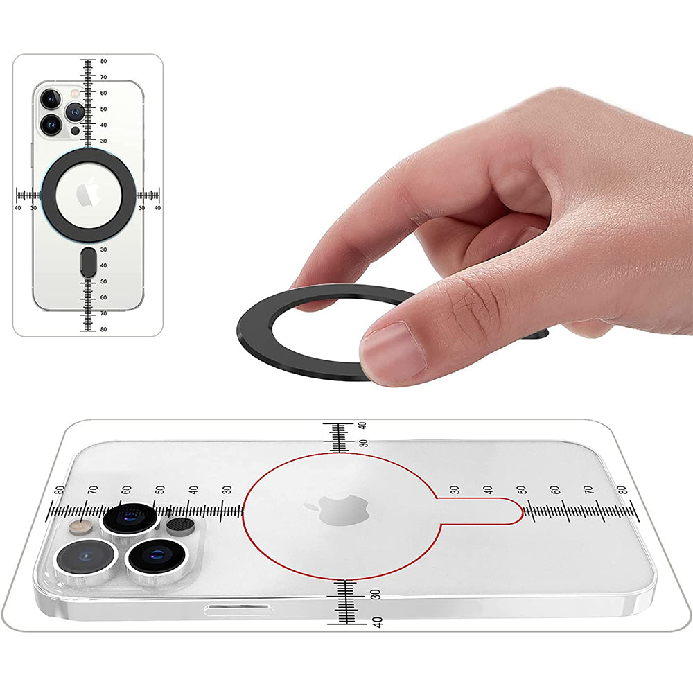 2Pcs Magnetic Wireless Charger Universal Metal Rings Sticker for Magsafe Accessories C -Black