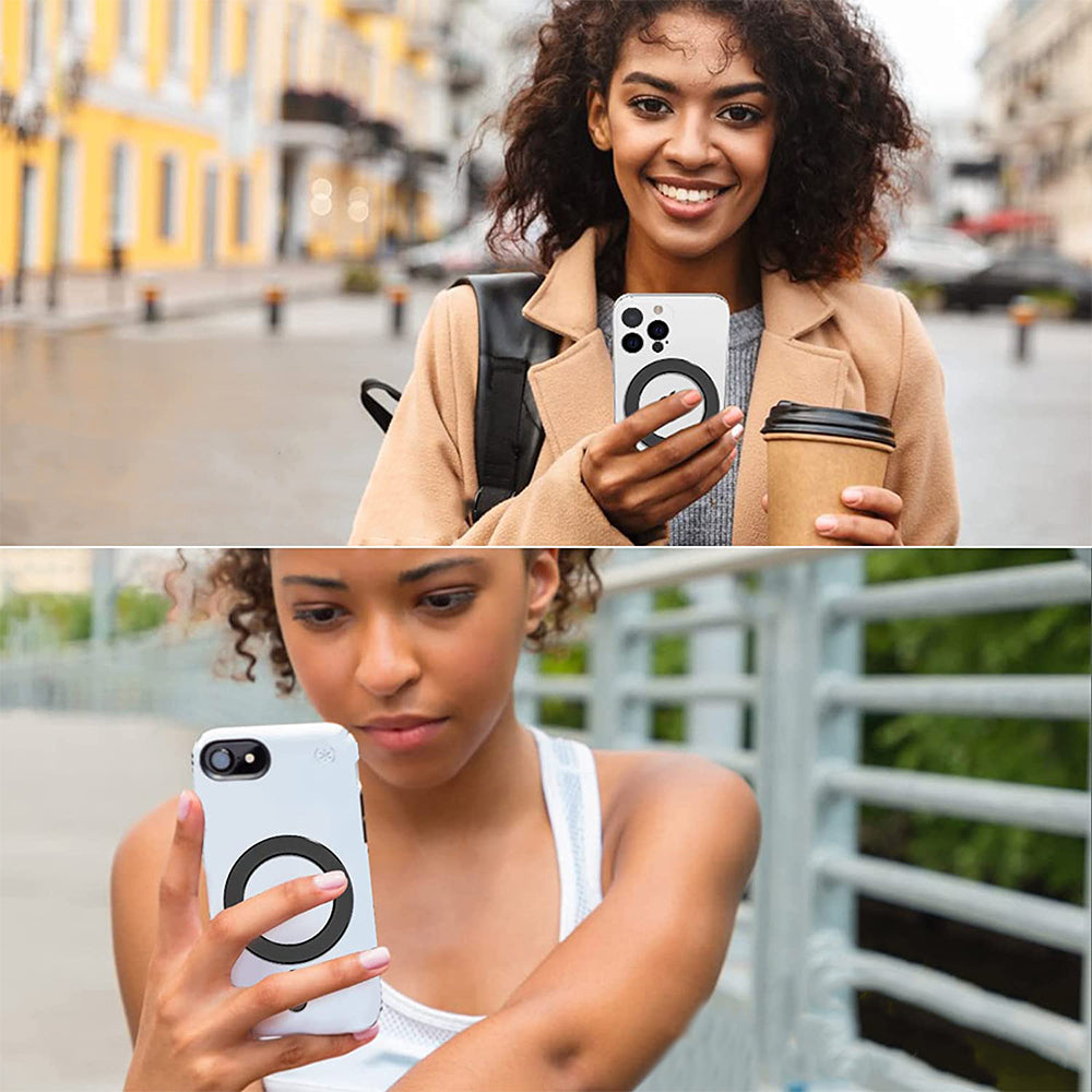 2Pcs Magnetic Wireless Charger Universal Metal Rings Sticker for Magsafe Accessories C -Black