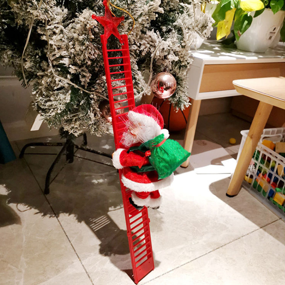 Toy Christmas Electric Climbing Santa Claus Climbing Ladder Christmas Tree Hanging Ornament Pedant Decoration-Red Single ladder