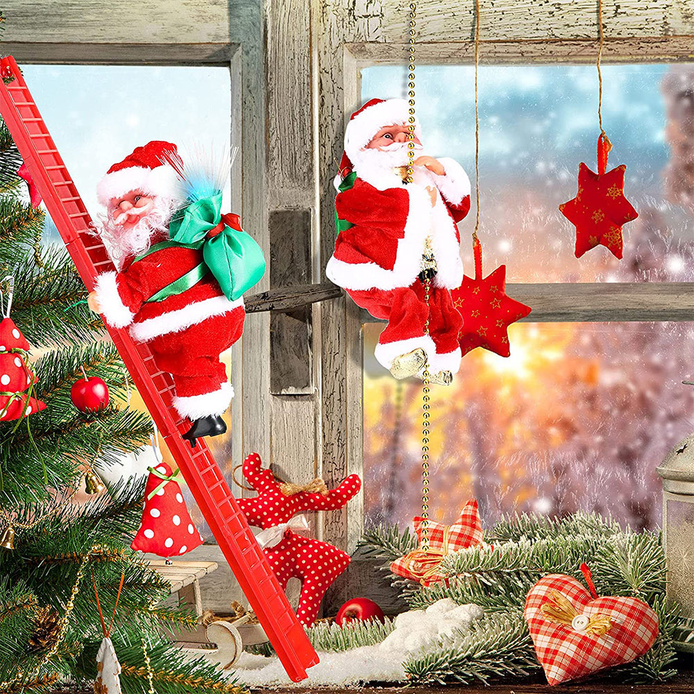 Toy Christmas Electric Climbing Santa Claus Climbing Ladder Christmas Tree Hanging Ornament Pedant Decoration-Red Single ladder