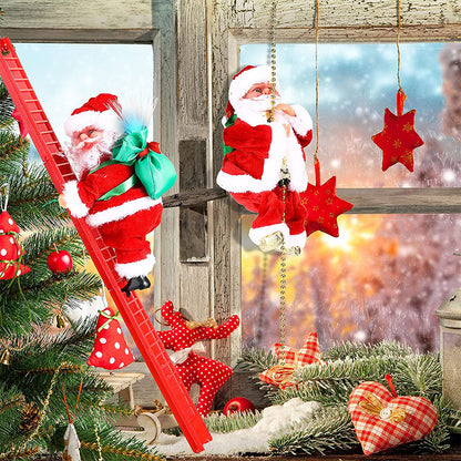 Toy Christmas Electric Climbing Santa Claus Climbing Ladder Christmas Tree Hanging Ornament Pedant Decoration-Red Single ladder