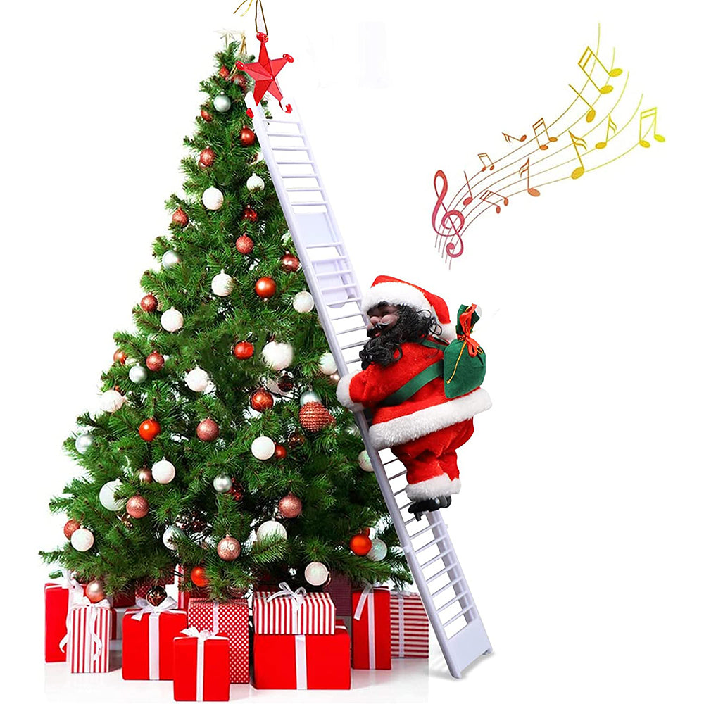 Toy Christmas Electric Climbing Santa Claus Climbing Ladder Christmas Tree Hanging Ornament Pedant Decoration-White Single ladder