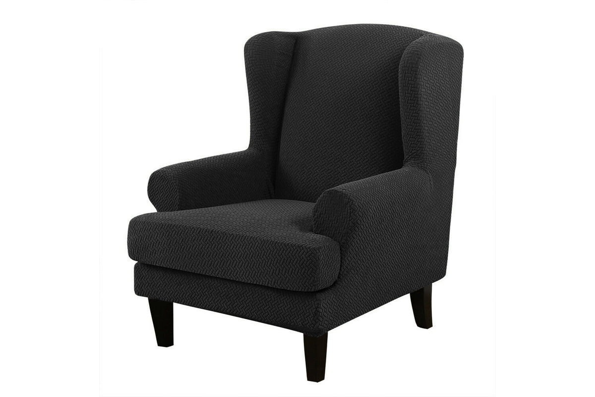 Stretch Wingback Chair Cover Wingback Armchair Slipcovers Furniture Protector-Black
