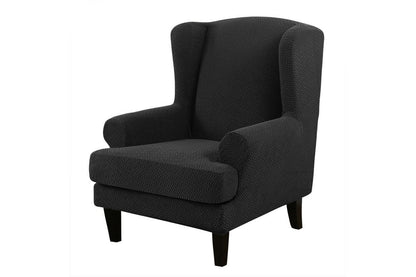 Stretch Wingback Chair Cover Wingback Armchair Slipcovers Furniture Protector-Black