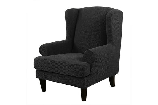 Stretch Wingback Chair Cover Wingback Armchair Slipcovers Furniture Protector-Black