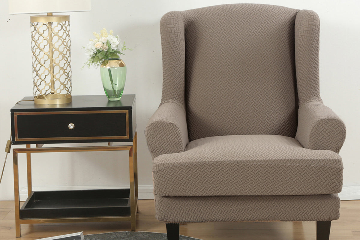 Stretch Wingback Chair Cover Wingback Armchair Slipcovers Furniture Protector-Camel