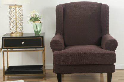 Stretch Wingback Chair Cover Wingback Armchair Slipcovers Furniture Protector-Coffee