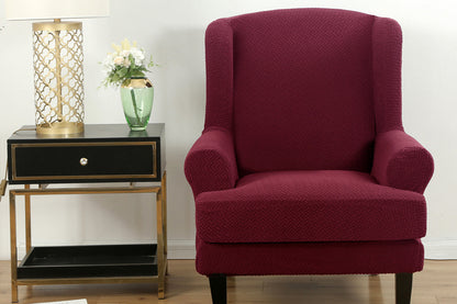 Stretch Wingback Chair Cover Wingback Armchair Slipcovers Furniture Protector-Wine Red