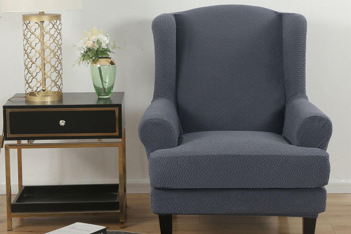 Stretch Wingback Chair Cover Wingback Armchair Slipcovers Furniture Protector-Deep Grey