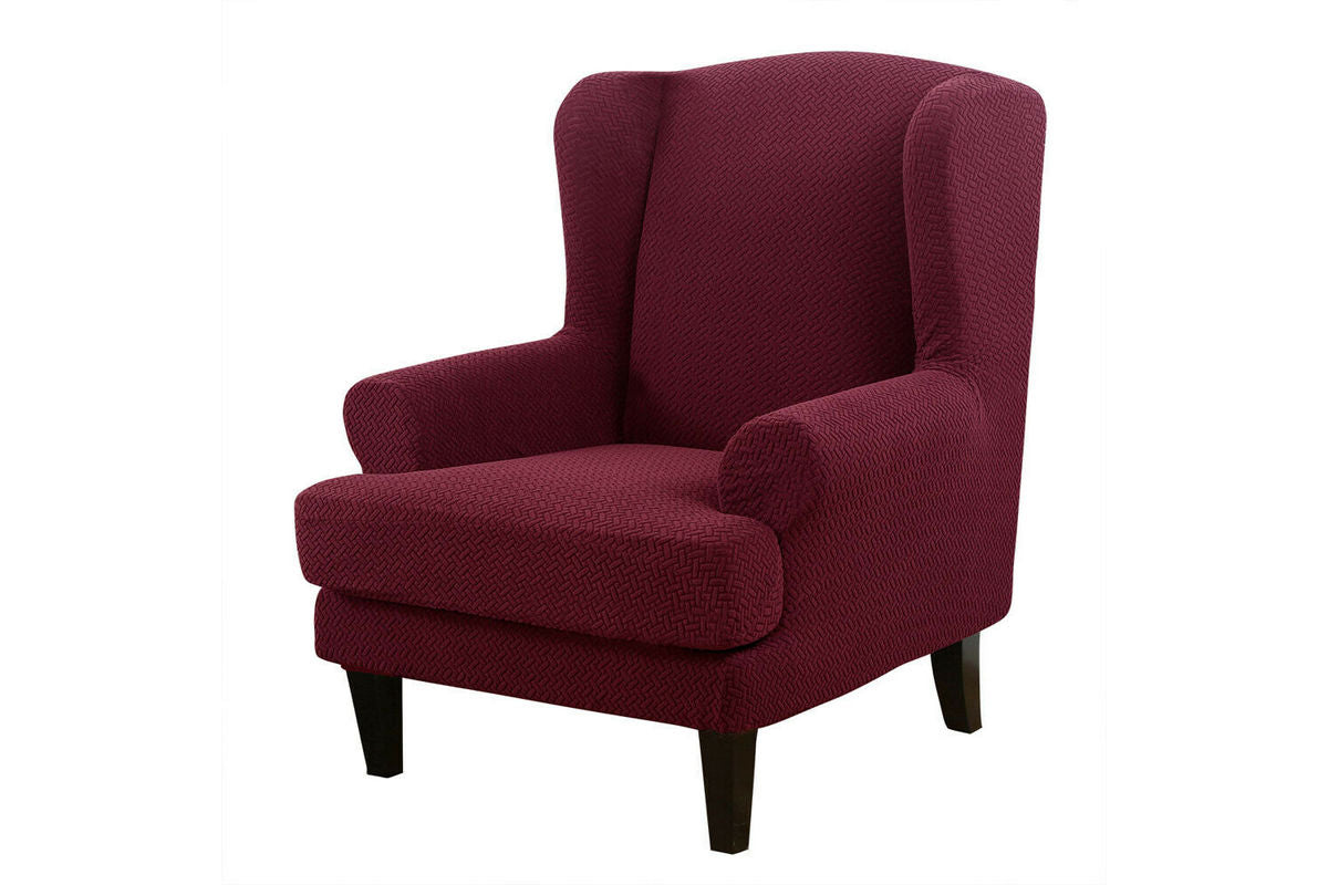Stretch Wingback Chair Cover Wingback Armchair Slipcovers Furniture Protector-Wine Red