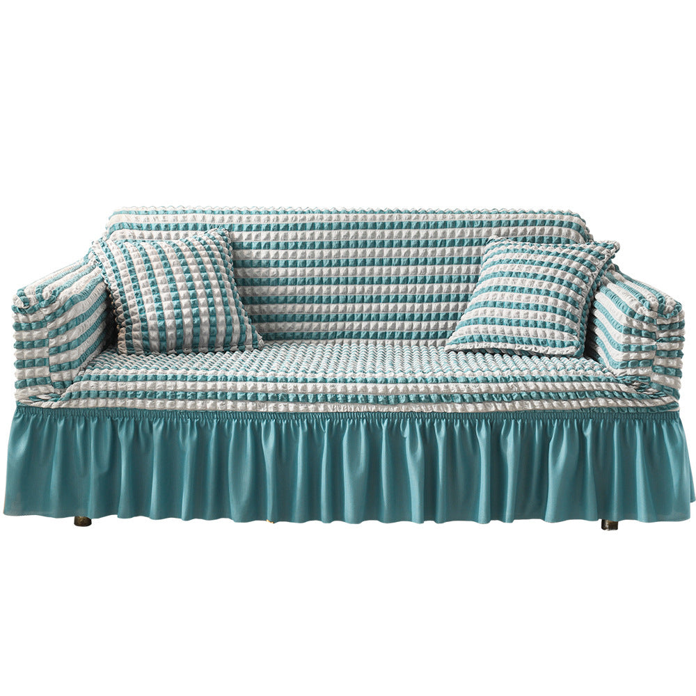 Sofa Cover Seersucker Sofa Cover with Skirt Stretch Anti-dirty Slipcovers-Blue