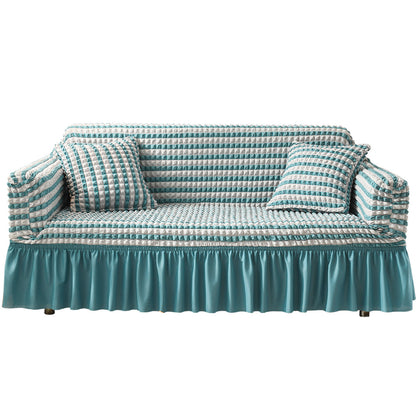 Sofa Cover Seersucker Sofa Cover with Skirt Stretch Anti-dirty Slipcovers-Blue