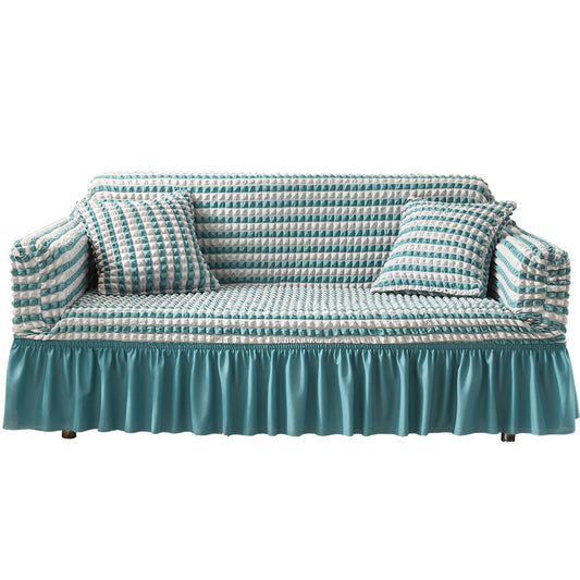 Sofa Cover Seersucker Sofa Cover with Skirt Stretch Anti-dirty Slipcovers-Blue