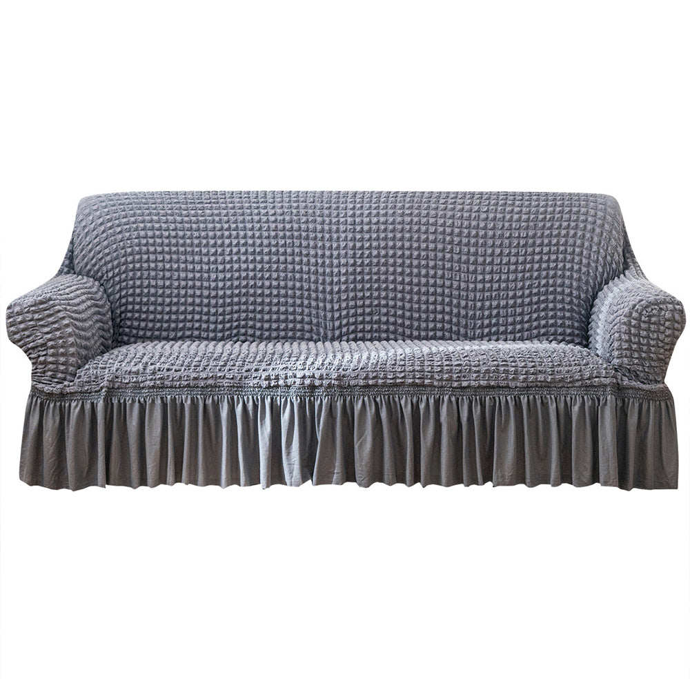Sofa Cover Seersucker Sofa Cover with Skirt Stretch Anti-dirty Slipcovers-Grey