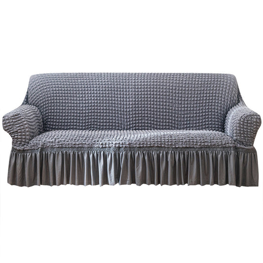 Sofa Cover Seersucker Sofa Cover with Skirt Stretch Anti-dirty Slipcovers-Grey