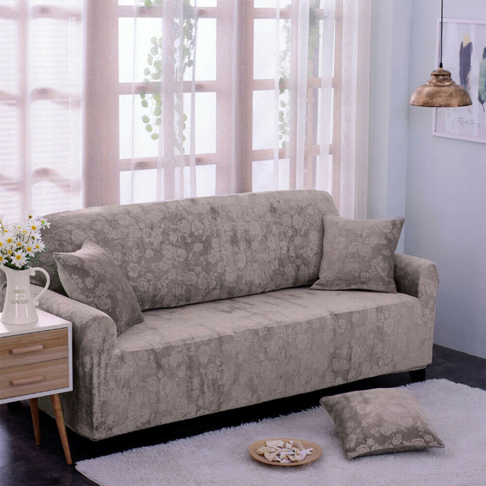 Sofa Cover Vintage Embossed Flower Sofa Cover Stretch Chair Couch Slipcovers - Grey/One-Seater