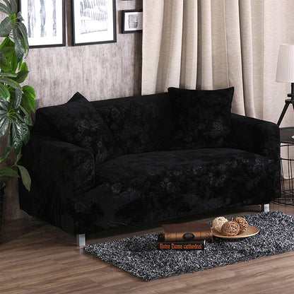 Sofa Cover Vintage Embossed Flower Sofa Cover Stretch Chair Couch Slipcovers - Black/One-Seater