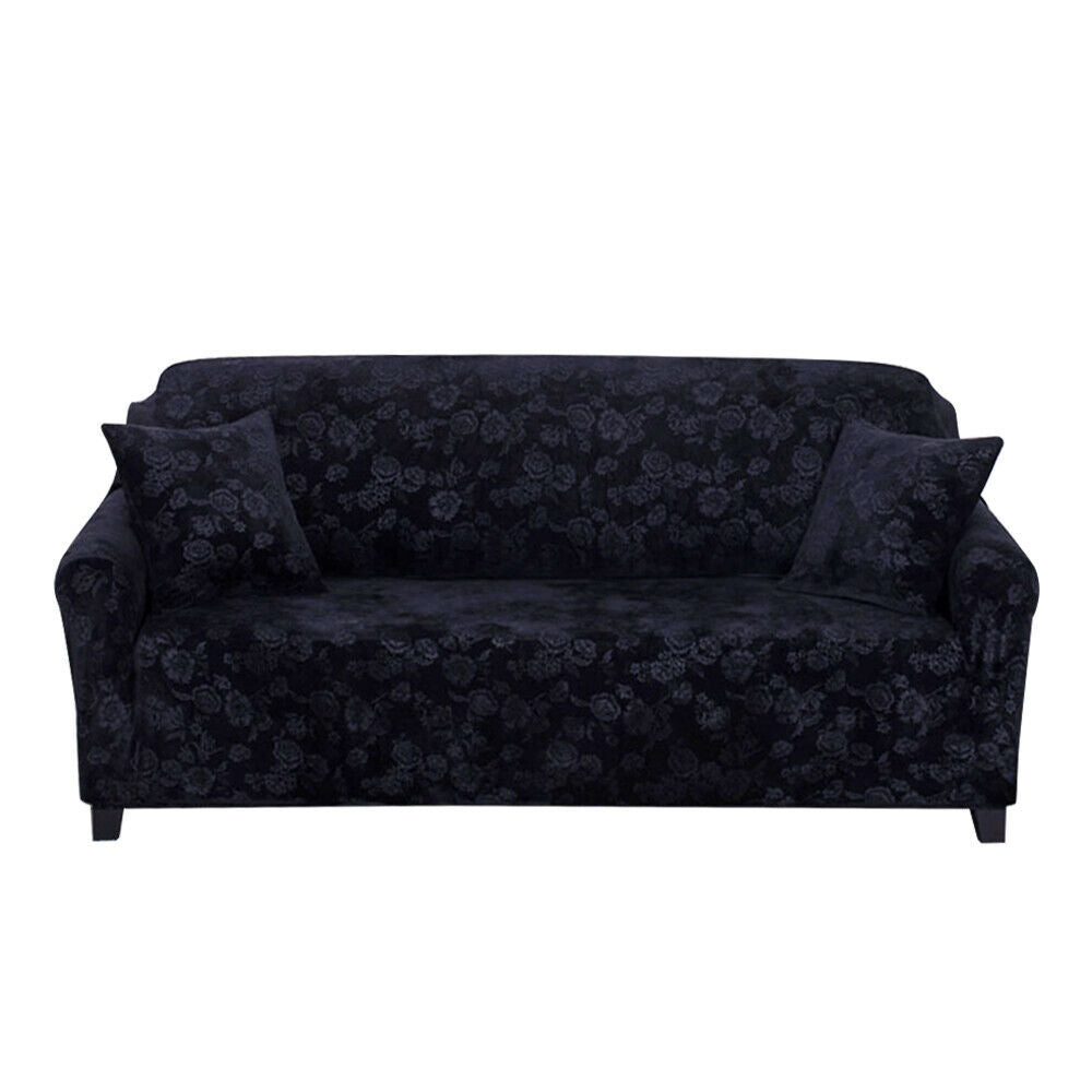 Sofa Cover Vintage Embossed Flower Sofa Cover Stretch Chair Couch Slipcovers - Black/One-Seater