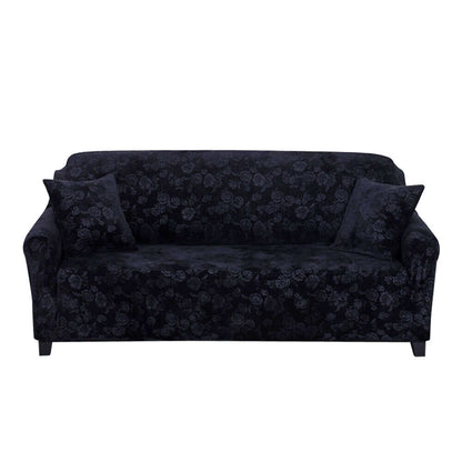 Sofa Cover Vintage Embossed Flower Sofa Cover Stretch Chair Couch Slipcovers - Black/One-Seater