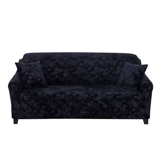 Sofa Cover Vintage Embossed Flower Sofa Cover Stretch Chair Couch Slipcovers - Black/One-Seater
