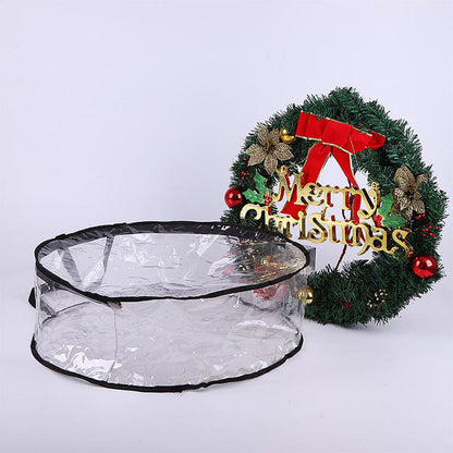 Round Transparent Christmas Wreath Packaging Bag Organizer 76 x 20cm Black