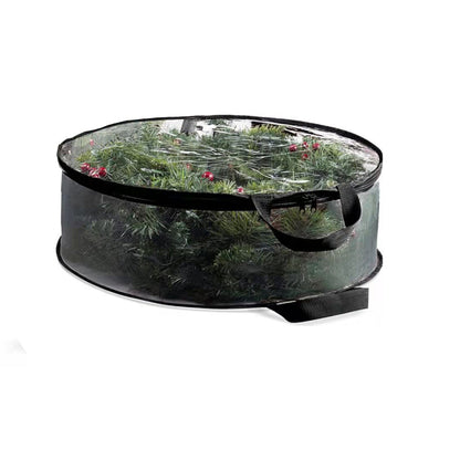 Round Transparent Christmas Wreath Packaging Bag Organizer 76 x 20cm Black