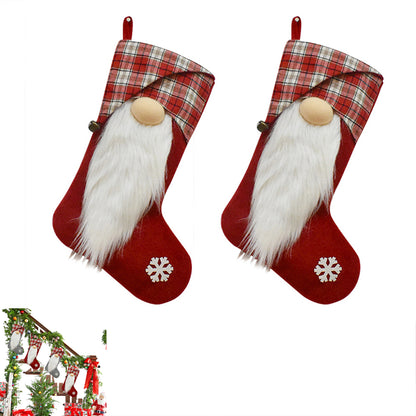 2Pcs Christmas Socks Santa Candy Bag Pocket Socks Xmas Tree Ornaments Stocking Decor -Red