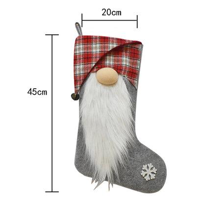 2Pcs Christmas Socks Santa Candy Bag Pocket Socks Xmas Tree Ornaments Stocking Decor -Grey