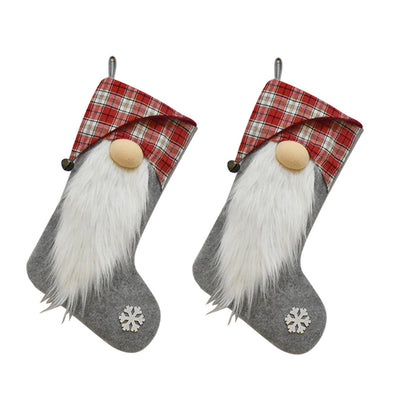 2Pcs Christmas Socks Santa Candy Bag Pocket Socks Xmas Tree Ornaments Stocking Decor -Grey