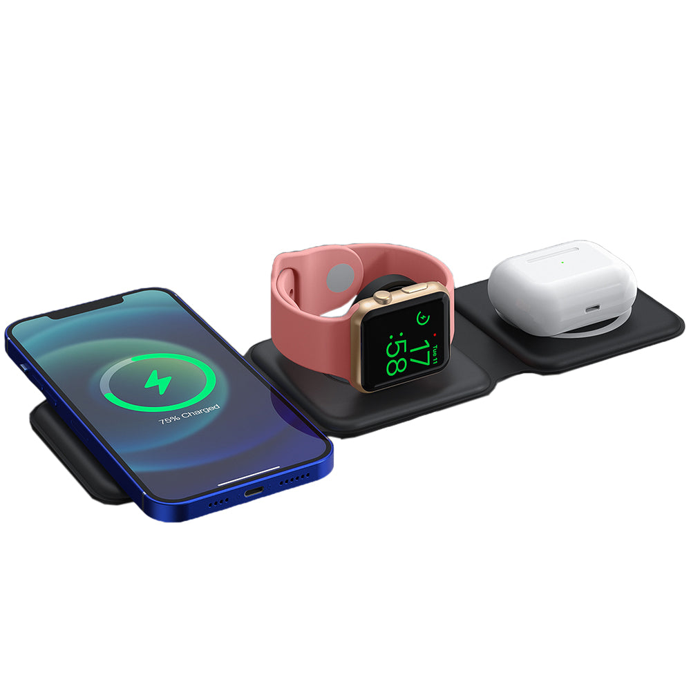 Wireless Charger 3 in 1 Foldable Magnetic Fast Wireless Charging Pad -Black