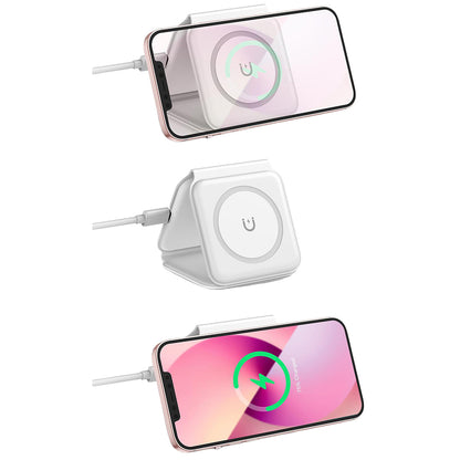 Foldable Magnetic Wireless Charger 3 in 1 Charging Station with Night Light for iPhone Apple Watch Airpods -White